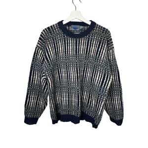Vintage Etchings Pure Wool Geometric Roundneck Jumper Sweater Multi Men's Medium